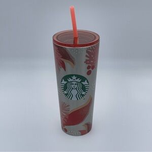 Starbucks Holiday 2021 Stainless Steel Tumbler 24oz Red & Silver With Straw